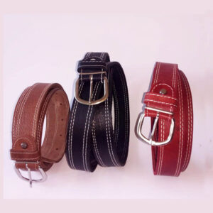 Cinturón de cuero vacuno básico con costuras blancas de 3,5 cm - Venta al por mayor