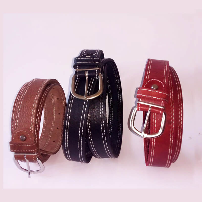 Cinturón de cuero vacuno básico con costuras blancas de 3,5 cm - Venta al por mayor